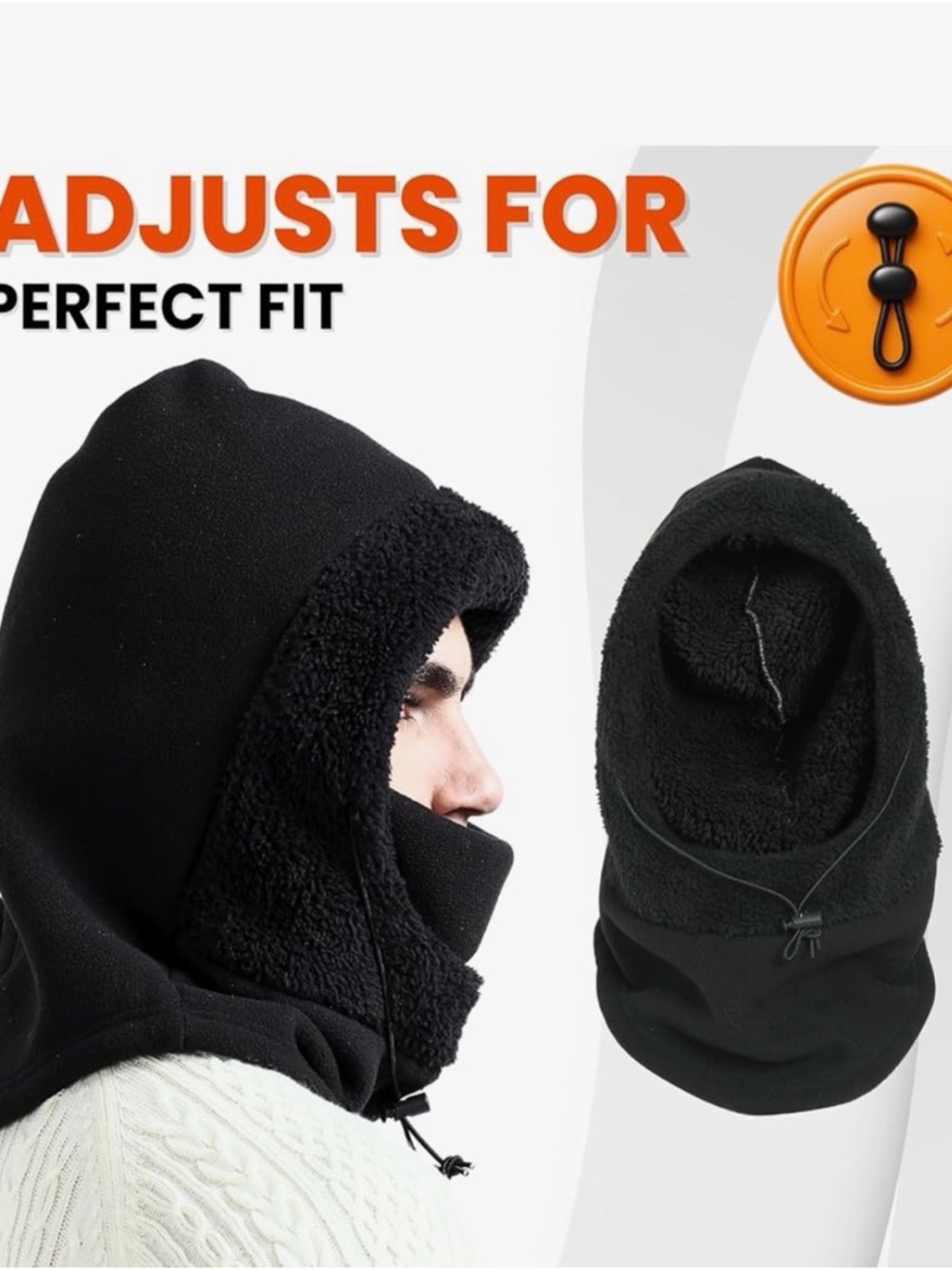 Heat Logic Black Fleece Balaclava Hood with thermal plush lined 4-in1